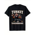 Thanksgiving Men's Design, Turkey and Touchdown, Teen Men's T-Shirt, Crew Neck, Casual, Print, Fashion 180g made in usa...