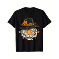 Thanksgiving Tiger & Turkey Graphic Tee - Soft Cotton, Casual Fit, Machine Washable