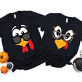 Thanksgiving Turkey Couple Shirts - Funny Matching His and Hers T-Shirts, Cute Fall Outfit, Holiday Dinner Gift Tee Set...