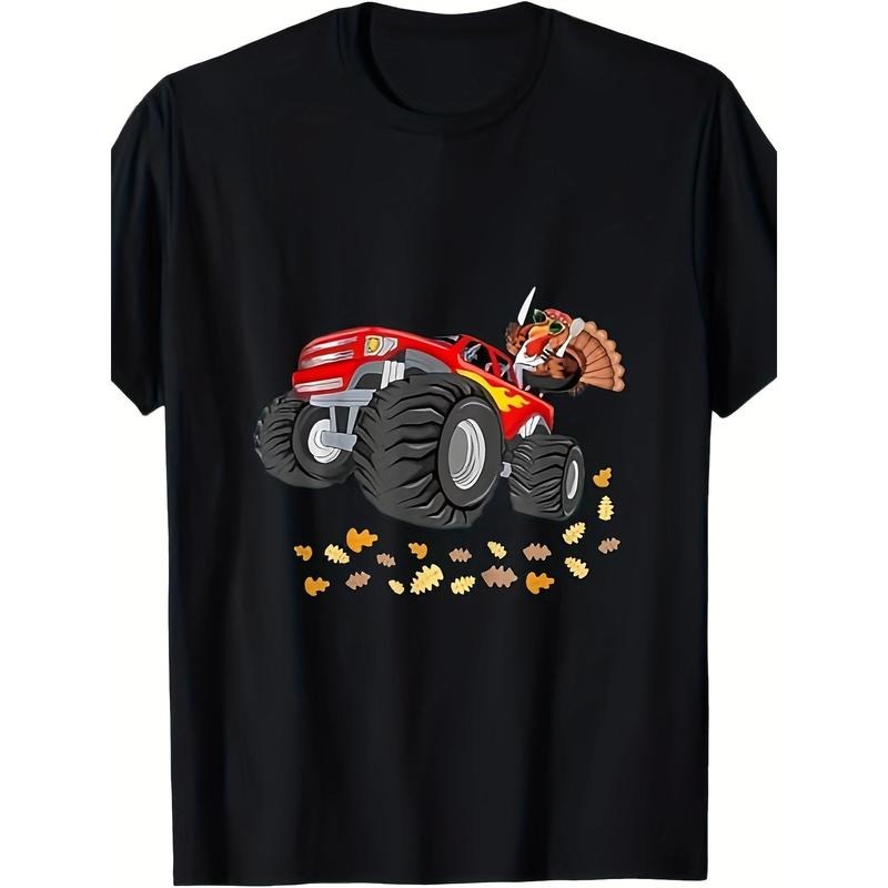 Thanksgiving Turkey Driving Monster Truck T-shirt - 100% Cotton. made in usa Hoodie, Sweatshirt | GrindPrints.com