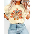 Thanksgiving Turkey Print Tee, Fashion Casual Drop Shoulder Short Sleeve T-shirt, Ladies Summer Clothes for Daily Wear ,...