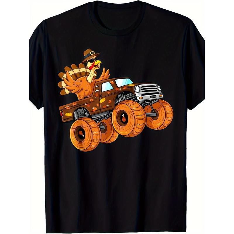 Thanksgiving Turkey Ride Monster Truck Men's T-shirt - 220g made in usa Hoodie, Sweatshirt | GrindPrints.com