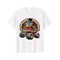 Thanksgiving Turkey Riding Monster Truck T-Shirt, 100% Cotton, Gifts for Men Dad Husband Grandpa, S-XXXL, White made in...