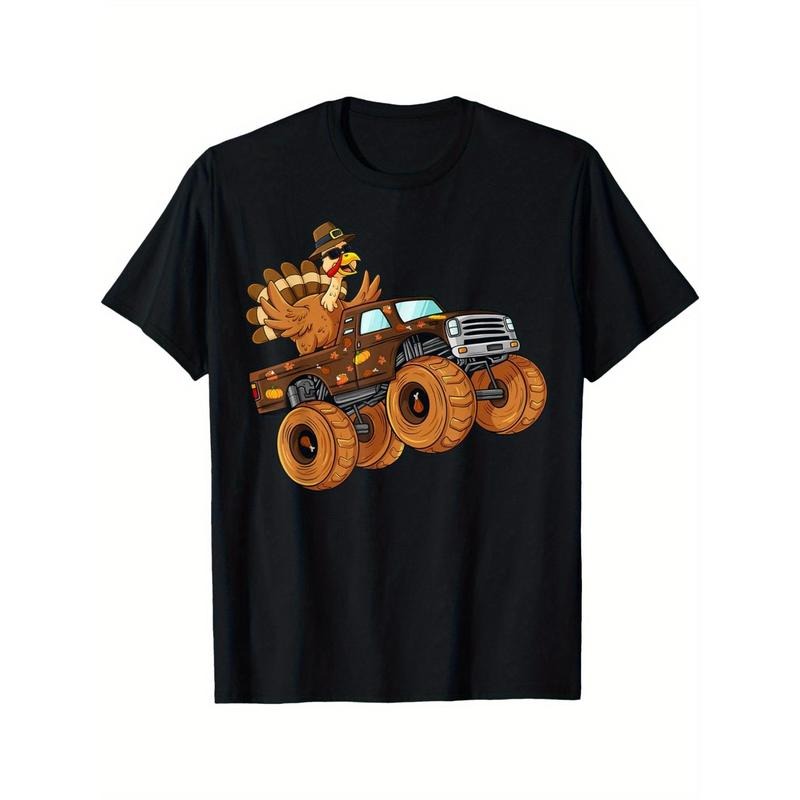 Thanksgiving Turkey Riding Monster Truck men T-Shirt made in usa Hoodie, Sweatshirt | GrindPrints.com
