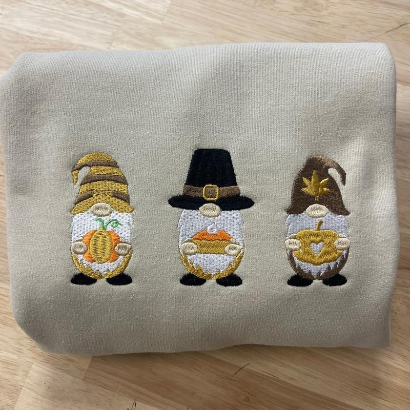 Thanksgiving gnomes Embroidered sweatshirt T-Shirts, Hoodie | GrindPrints.com