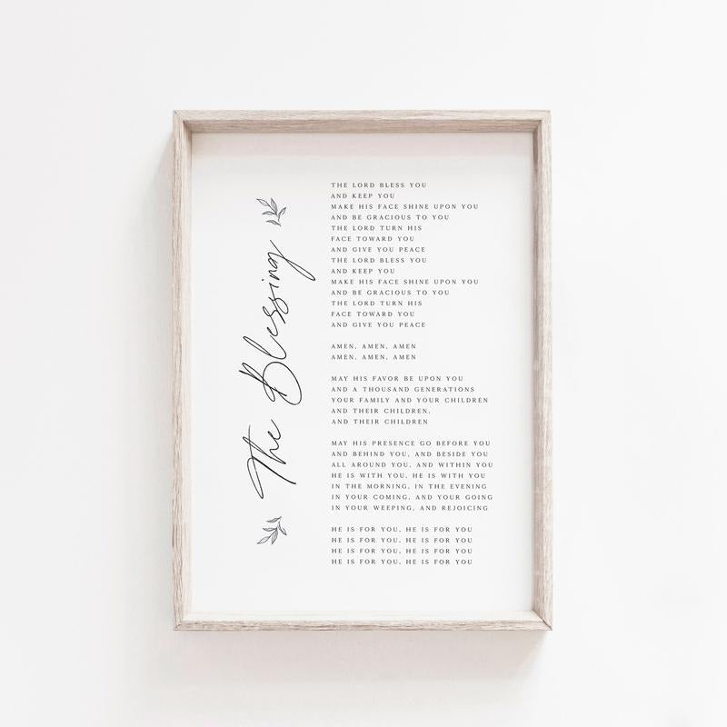 The Blessing Worship Lyrics Wall Art | Numbers 6:24 26 | Christian Home Decor | Minimalist Botanical Line Art Poster...