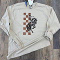 The Checkered Bronc Crewneck Sweatshirt, Cowboy Hoodies, western clothing stuff, western outfits women tops, country...