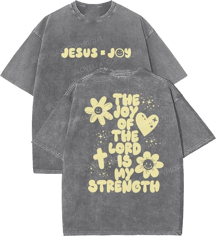 The Joy Of The Lord Is My Strength Unisex Washed T-Shirt, Christian Tshirts, Vintage 90s Graphic Tee, Gift Top Womenswear...