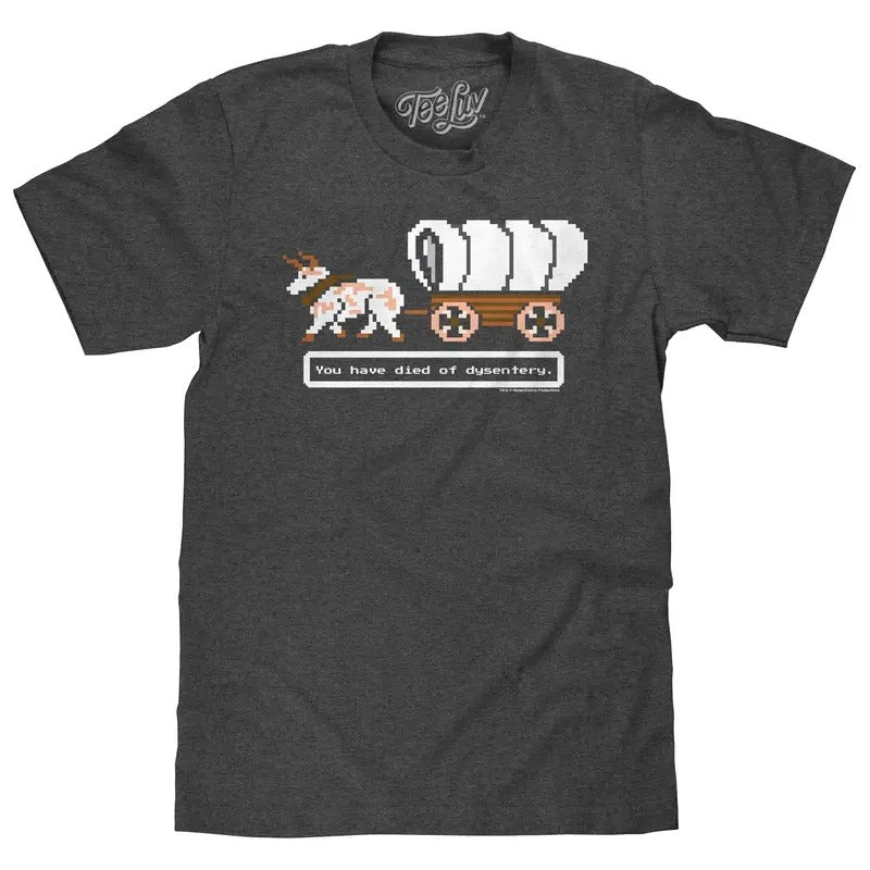 The Oregon Trail You Have Died of Dysentery Video Game Quote T-Shirt - Heather Graphite Hoodie, Sweatshirt | GrindPrints.com