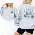 The Wind and Waves Obey Him Sweatshirt, Positive Christian Long Sleeves Pullover, Retro Christian Gifts, Scripture Quote...
