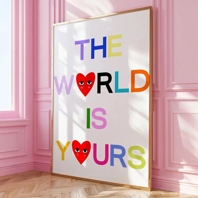 The World Is Yours Colorful Poster Print, INSTANT DIGITAL DOWNLOAD, Retro Fashion, Trendy Aesthetic Art, Dorm Bedroom...