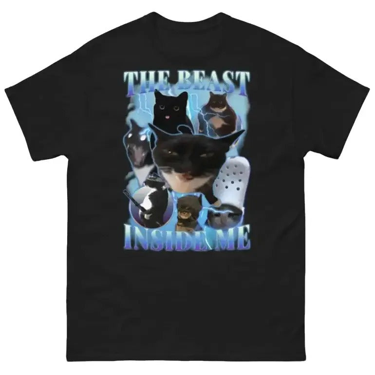 The beast inside me 90s Vintage Funny Cat meme Tee Shirt Classic Cotton Unisex Top Hoodie, Sweatshirt | GrindPrints.com