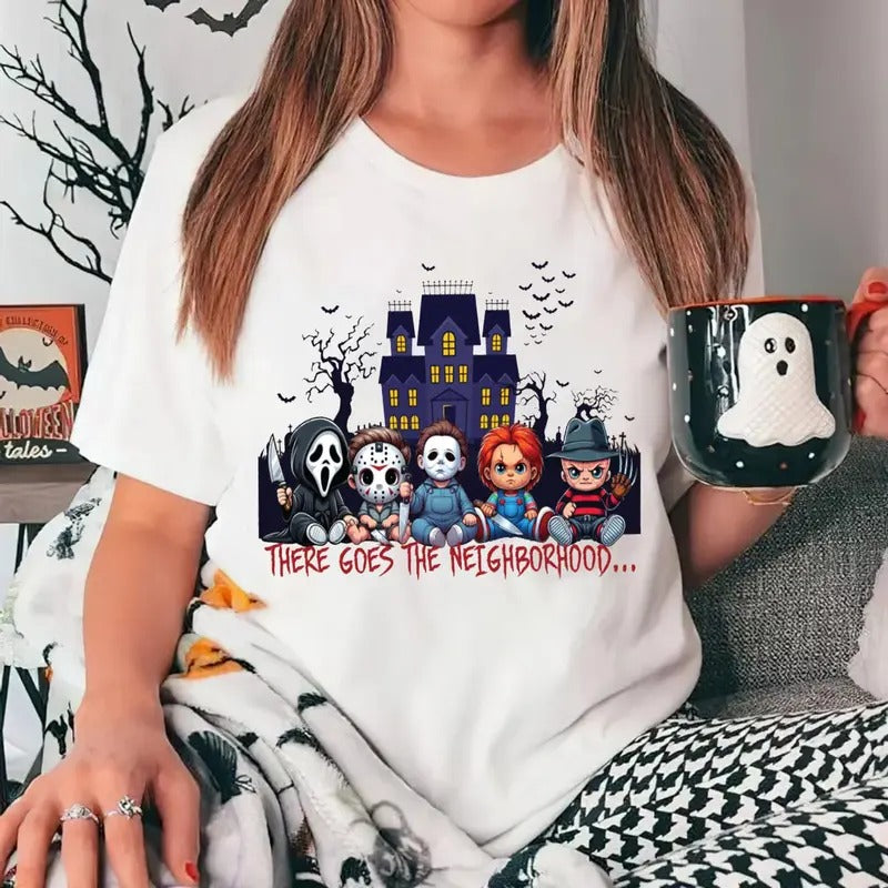 There Goes The Neighborhood Shirt, Horror Friends Halloween Tshirt, Movie Shirt, Horror Movie T-Shirt, Retro Halloween,...