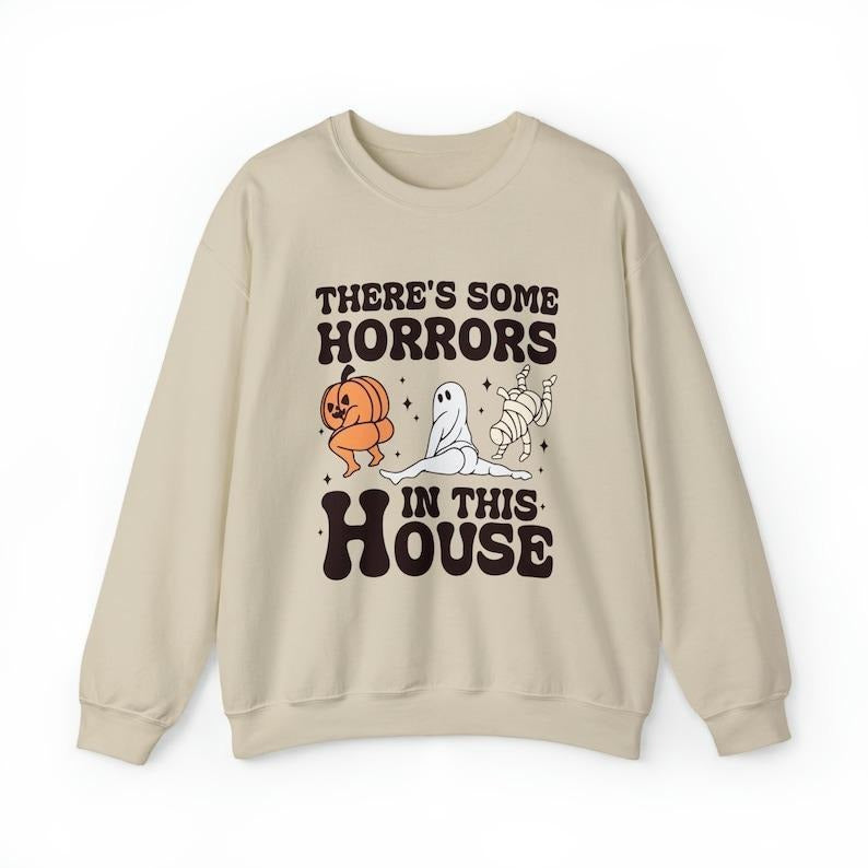 There's Some Horrors In This House Crewneck, Funny Halloween Sweatshirt, Spooky Halloween Party Crewneck, Gifts For Her,...