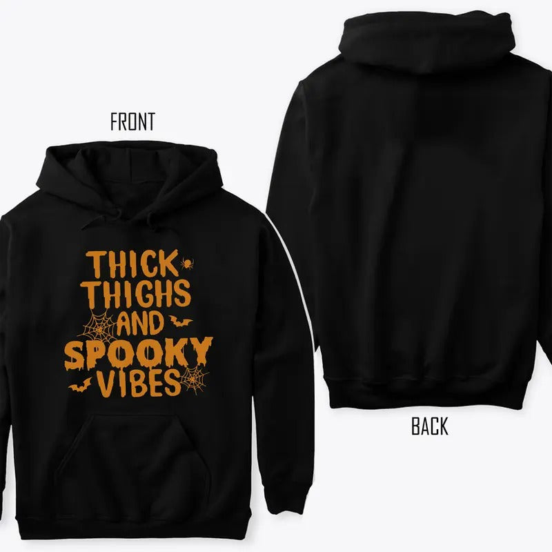Thick Thighs And Spooky Vibes Halloween Horror Spiderweb Unisex Cotton Sweatshirt and Hoodie for men and women Menswear...
