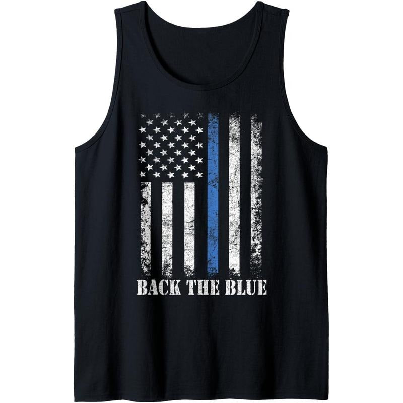 Thin Blue Line Back the Blue American Flag Police Support Tank Top made in USA T-Shirts, Hoodie, Sweatshirt | GrindPrints.com