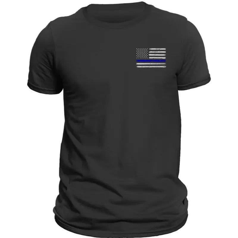 Thin Blue Line Flag Police Front Heart Side Print T-Shirt Hoodie, Sweatshirt | GrindPrints.com