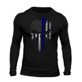 Thin Blue Line Flag Skull Patriotic USA Tactical Men's Long Sleeve T-Shirt Casual Classic Hoodie, Sweatshirt