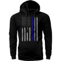 Thin Blue Line Vertical Brushed Flag Front Print Police Hoodie Sweatshirt Cotton Fabric T-Shirts | GrindPrints.com