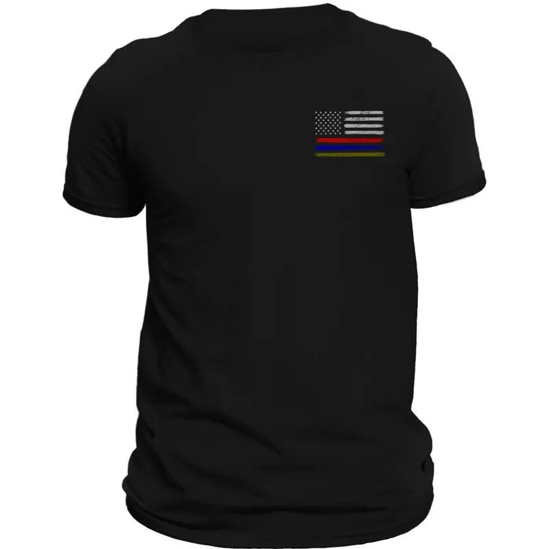 Thin Red Blue Green Line Flag Front Heart Side Print T-Shirt Casual Crewneck Hoodie, Sweatshirt | GrindPrints.com