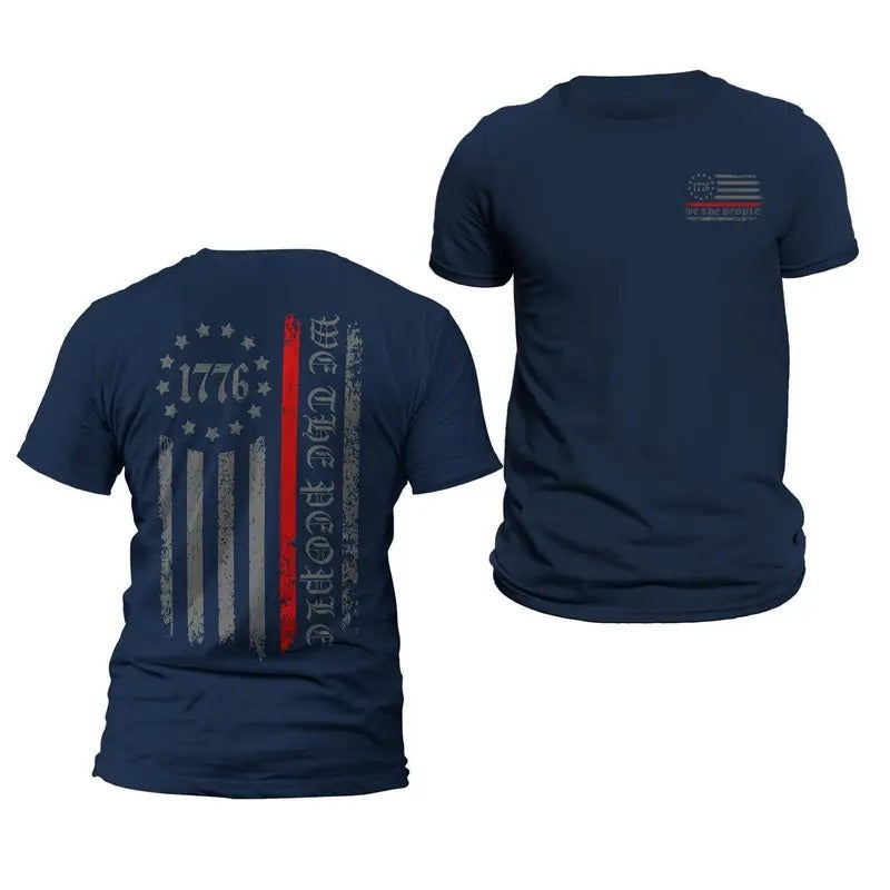 Thin Red Line Flag We The People 1776 Two Side Print Firefighter Men's T-Shirt Hoodie, Sweatshirt | GrindPrints.com