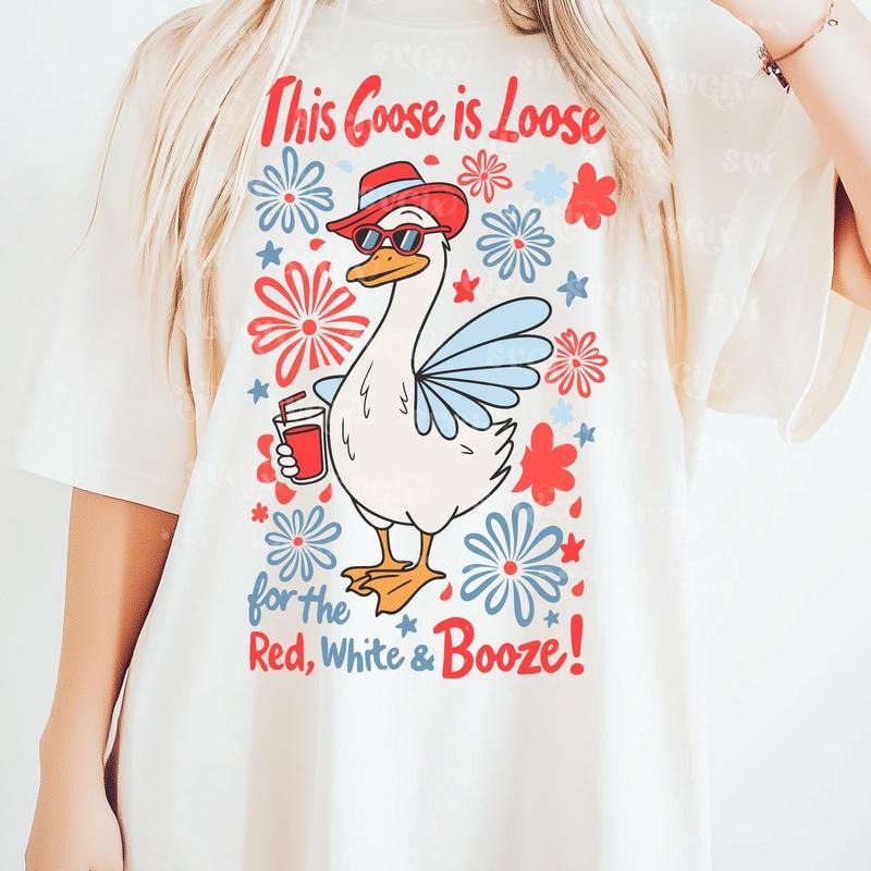This Goose Is Loose 4th of July Shirt for Women Red White Boozy Patriotic Funny Unisex Premium 100% Cotton Hoodie, Sweatshirt