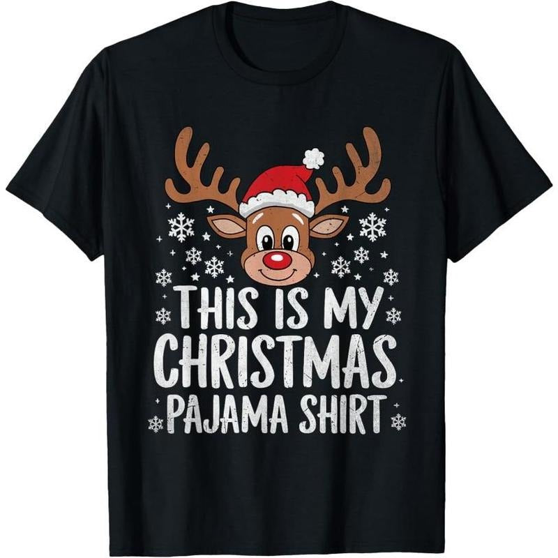 This Is My Christmas Pajama Shirt Reindeer Funny Xmas Pajama T-Shirt Made in USA Hoodie, Sweatshirt | GrindPrints.com
