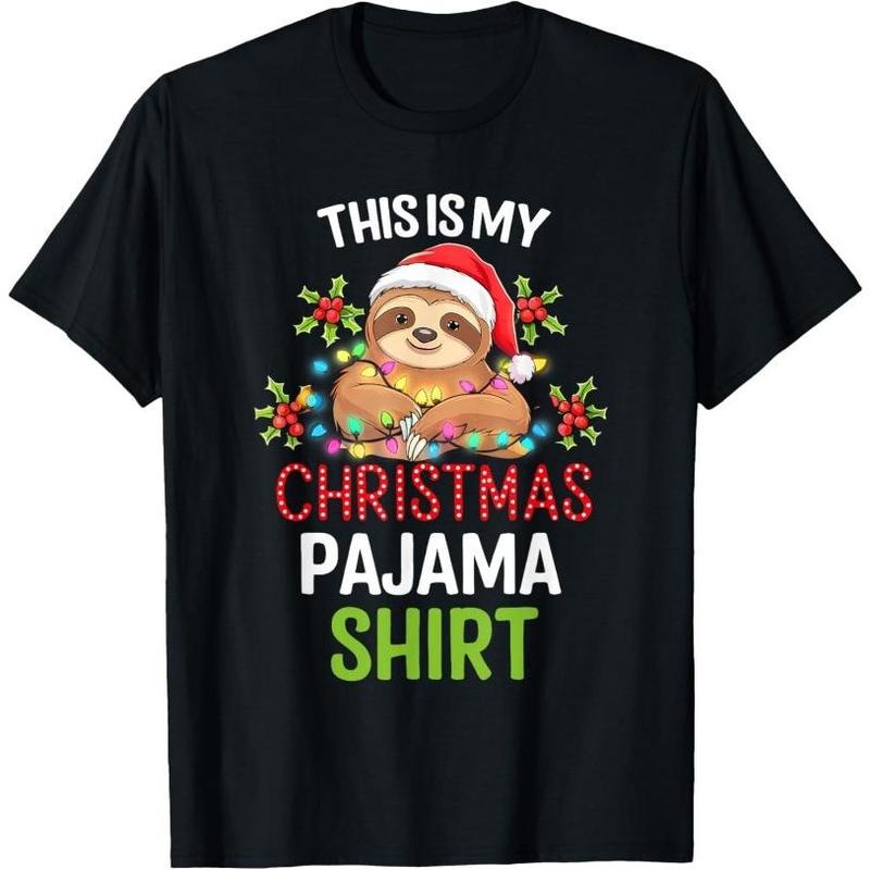 This Is My Christmas Pajama Shirt Sloth Funny Xmas Pajama T-Shirt Made in USA Hoodie, Sweatshirt | GrindPrints.com