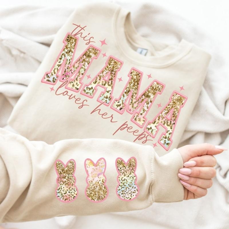 This MAMA Loves Her Peeps Shirt, Mama Easter Shirt , Easter Day Sweatshirt, Mama Easter, Leopard Glitter Hoodie