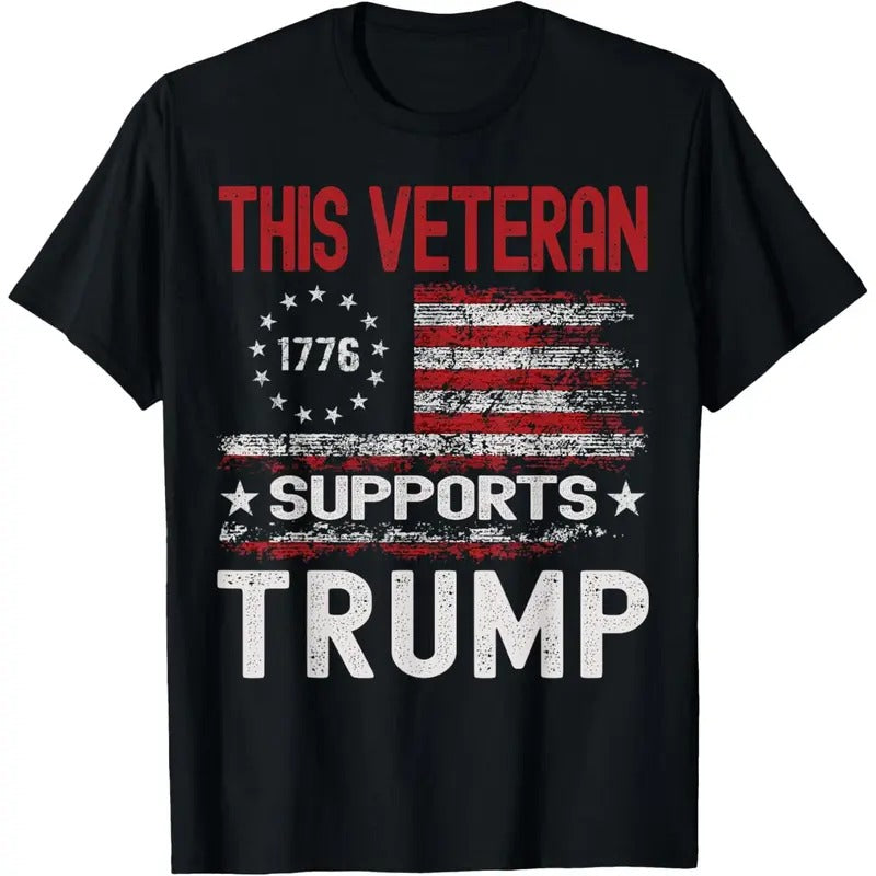 This Veteran Supports Trump 2024 American Flag 4th Of July T-Shirt made in usa Hoodie, Sweatshirt | GrindPrints.com