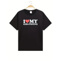 This men's comfortable t-shirt features an "I Love My Girlfriend" graphic print, men's summer clothing, men's apparel...
