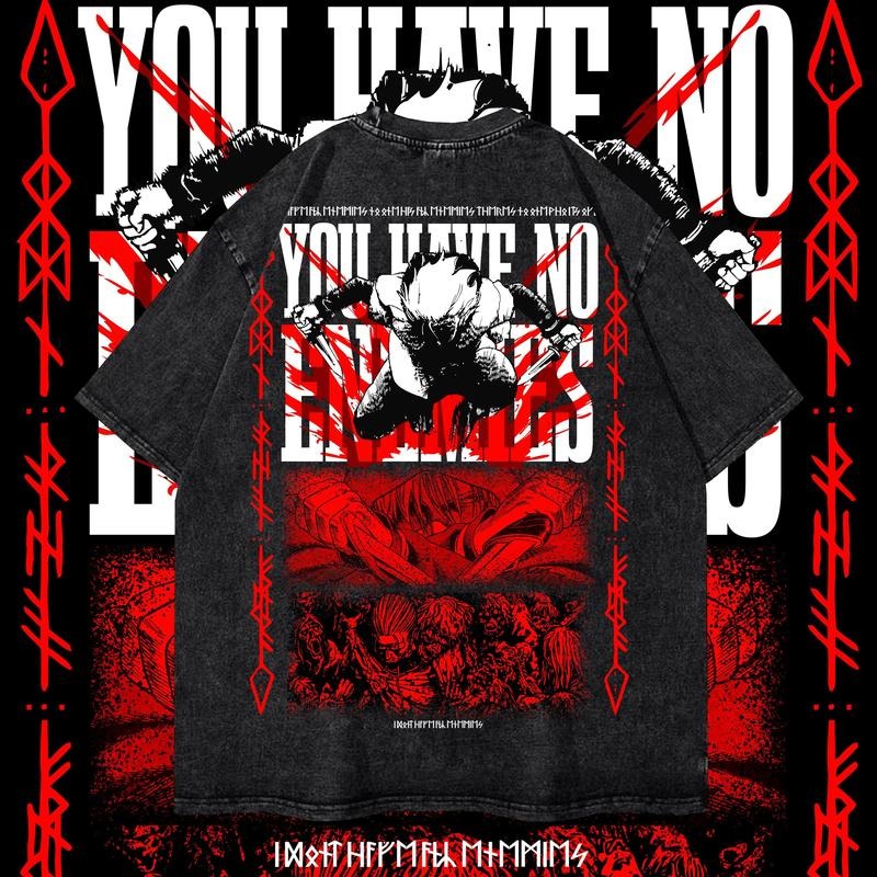 Thorfinn Dyenomite Mineral Wash Shirt, Vinland Saga Shirt, Acid Wash Oversized T-Shirt, "You Have No Enemies" Fitness...