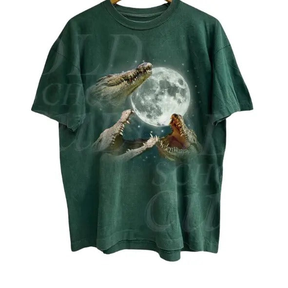 Three Crocodiles Vintage Graphic T-shirts, Retro Aligator Moon Jungle Tshirt, Crocodile Lovers, Fun Sleeping Galaxy Tee,...