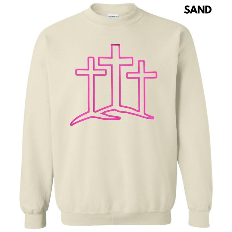 Three Crosses Pink Puff Sweatshirt T-Shirts, Hoodie | GrindPrints.com