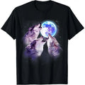 Three Grey Wolf Howling At The Moon 3 Wolves Space Galaxy T-Shirt Hoodie, Sweatshirt | GrindPrints.com