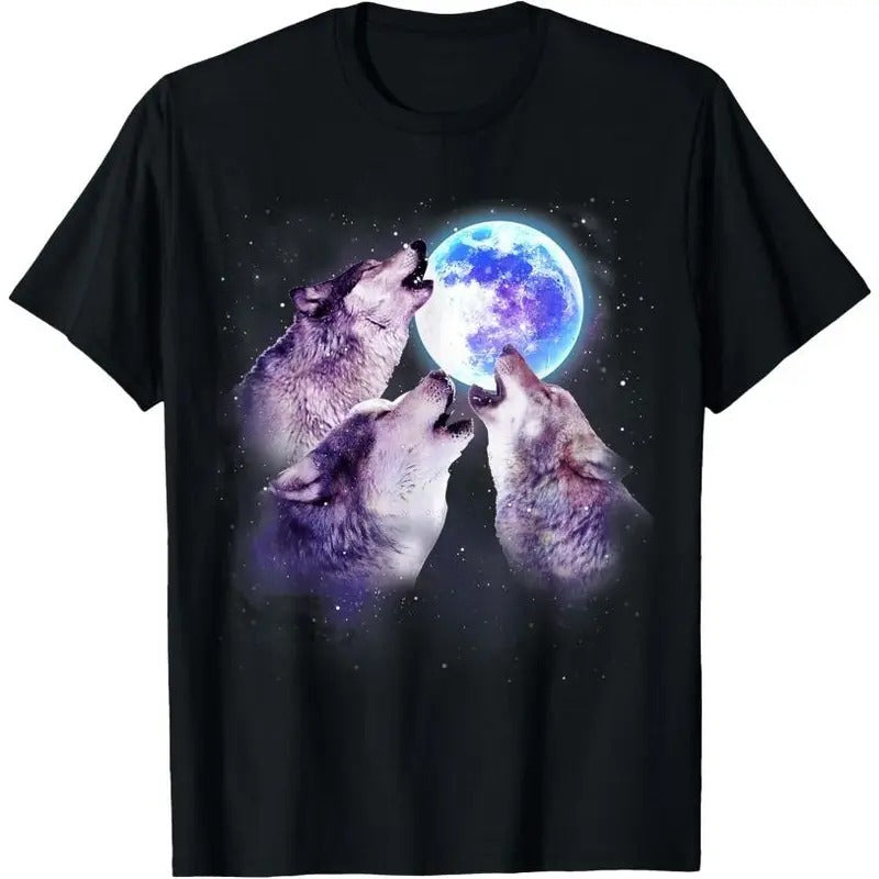 Three Grey Wolf Howling At The Moon 3 Wolves Space Galaxy T-Shirt Hoodie, Sweatshirt | GrindPrints.com