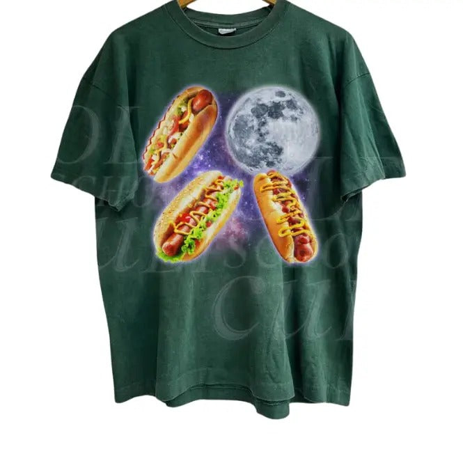 Three Hot Dog Meme Vintage Graphic T-shirts, Retro Hot Dog Moon Tshirt, Dog In Me Funny Shirt, Oversized Y2k Washed Top,...