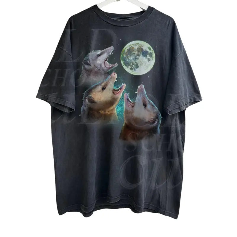 Three Possums Howling at Moon Vinatge Shirt, Retro Opossum Lover Tshirt, Funny Possum Tee, Distressed Cotton Unisex Tee...
