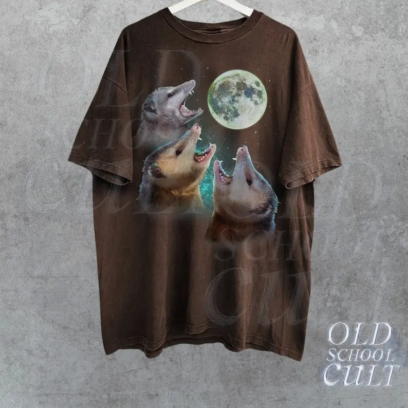 Three Possums Howling Moon Vinatge Shirt Retro Opossum Lover Funny Possum Distressed Cotton Possum T-Shirts, Hoodie, Sweatshirt