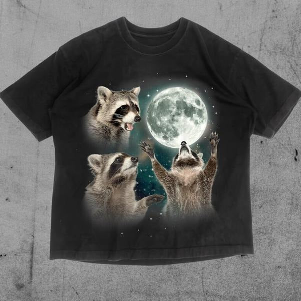Three Raccoons Moon Raccon Funny Meme Shirt Animal Shirt Vintage Gothic Grunge Y2k Emo Scene Amity Affliction Clothes Streetwear T-Shirts, Hoodie, Sweatshirt