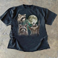 Three Raccoons Retro Graphic T-shirts, Vintage Raccoon Moon Tshirt, Raccoon Lovers, Funny Raccon Tee, Oversized Tee,...