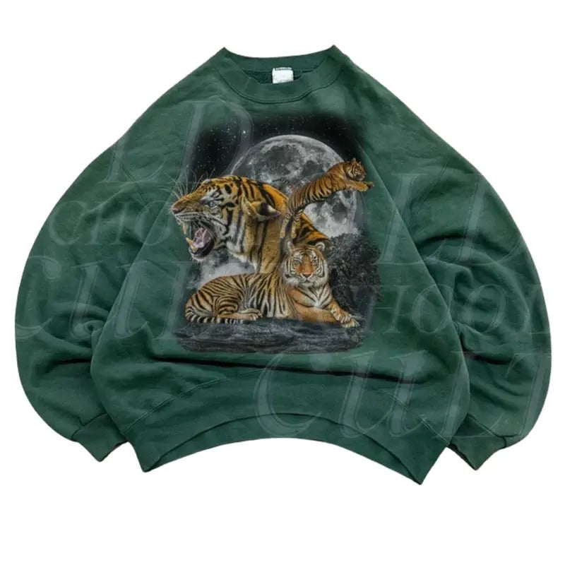 Three Tiger Vintage 90s Style Sweatshirt, Retro Tiger Sweater, Cute Cat Sweater, Nature Hoodie Gifts, Cozy Warm Unisex...