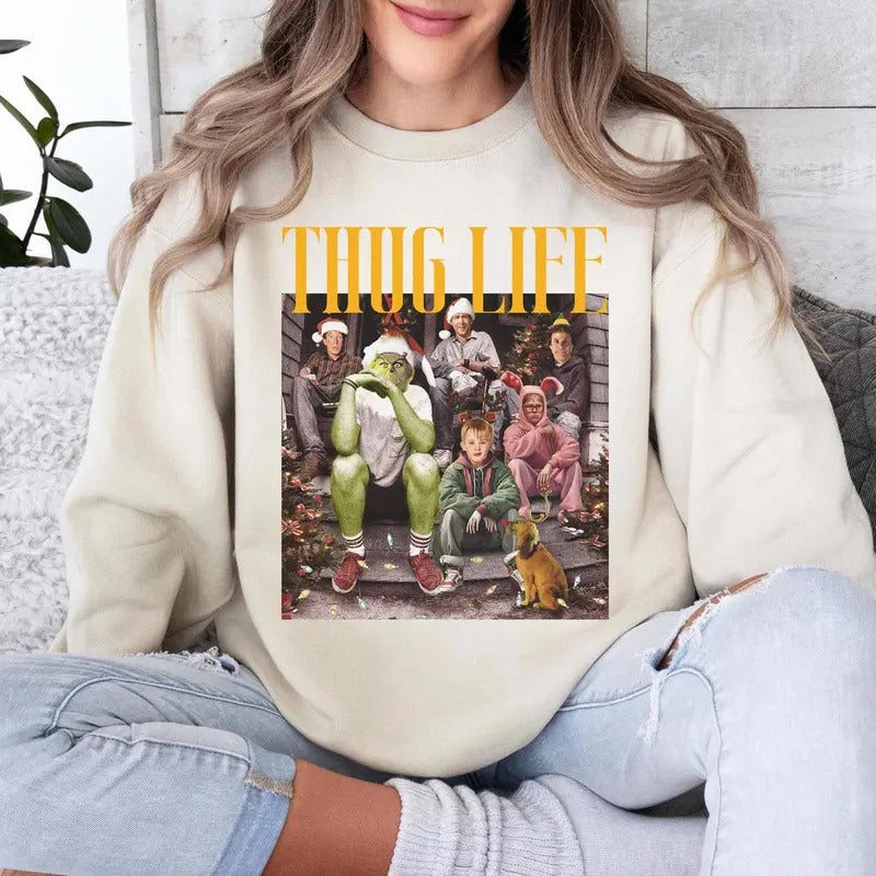 Thug Life Christmas Friends Sweatshirt, Movie Xmas Sweatshirt, Mean Green One Shirt, Funny Christmas Gifts, Unisex Long...
