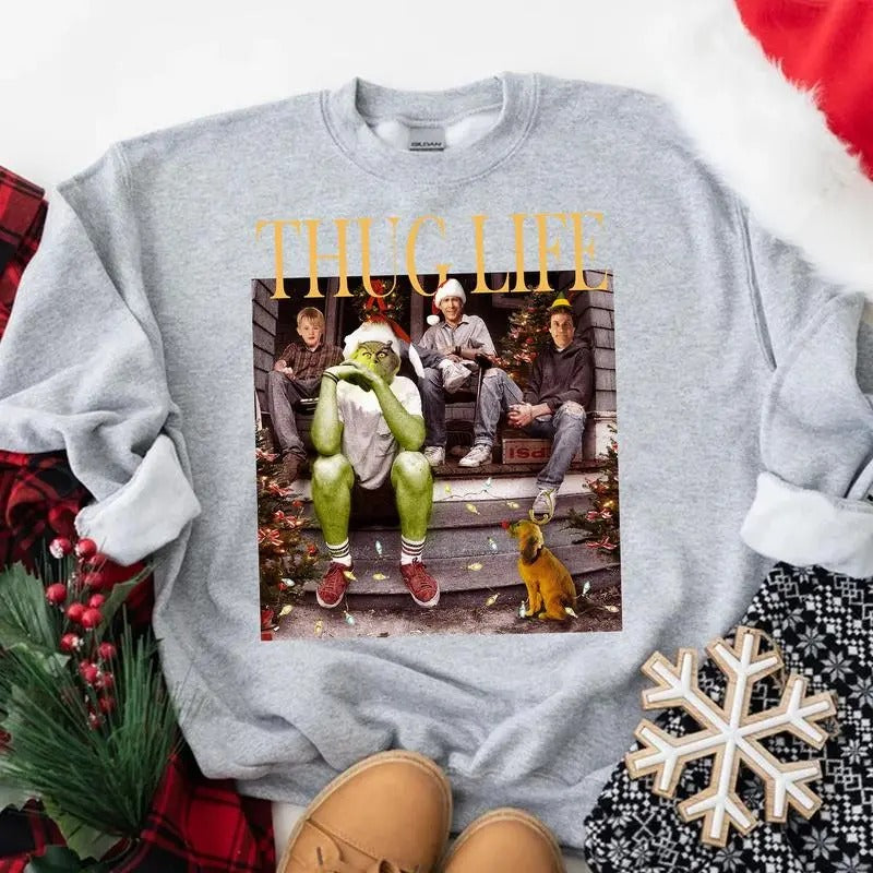 Thug Life Friends Christmas Sweatshirt- Tshirt, Christmas Movie Sweatshirt, Halloween Thug Life Sweatshirt, Christmas...