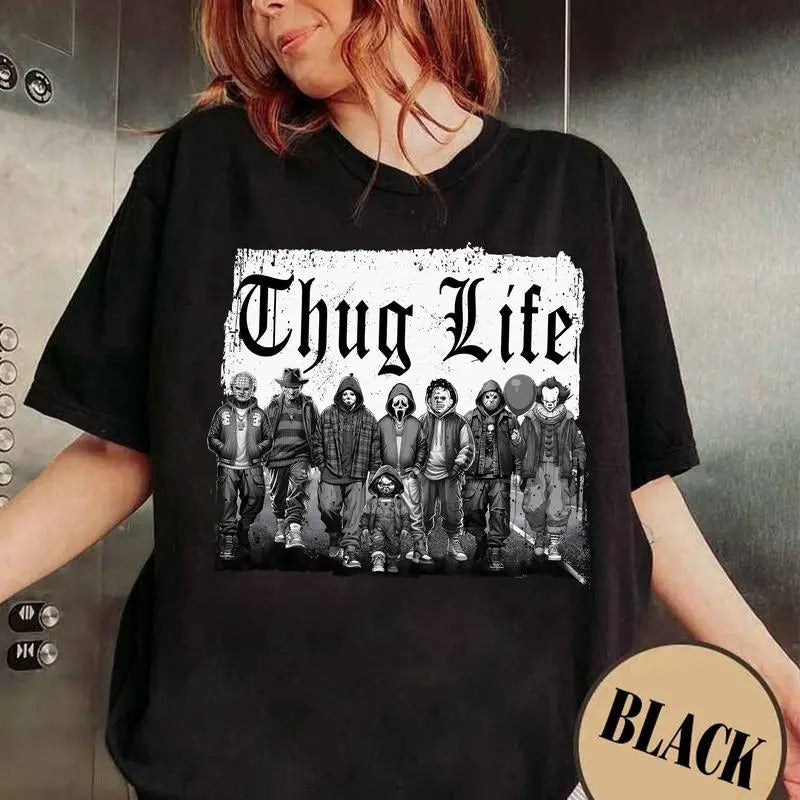 Thug Life Horror Characters Halloween Sweatshirt , Halloween Scary Movie Shirt, Halloween Horror Nights 2024 Shirt,...