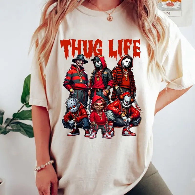 Thug Life Horror Movie Tee Shirt, Halloween Friends Horror Characters Shirt, Friend Horror, Unisex Short Sleeve Tee,...