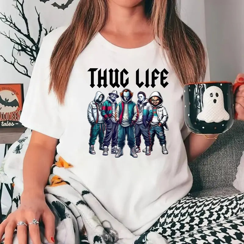 Thug Life Horror Shirt, Horror Characters Friends, Horror Tarot Card Shirt, Scary Halloween Movie, Unisex Short Sleeve...