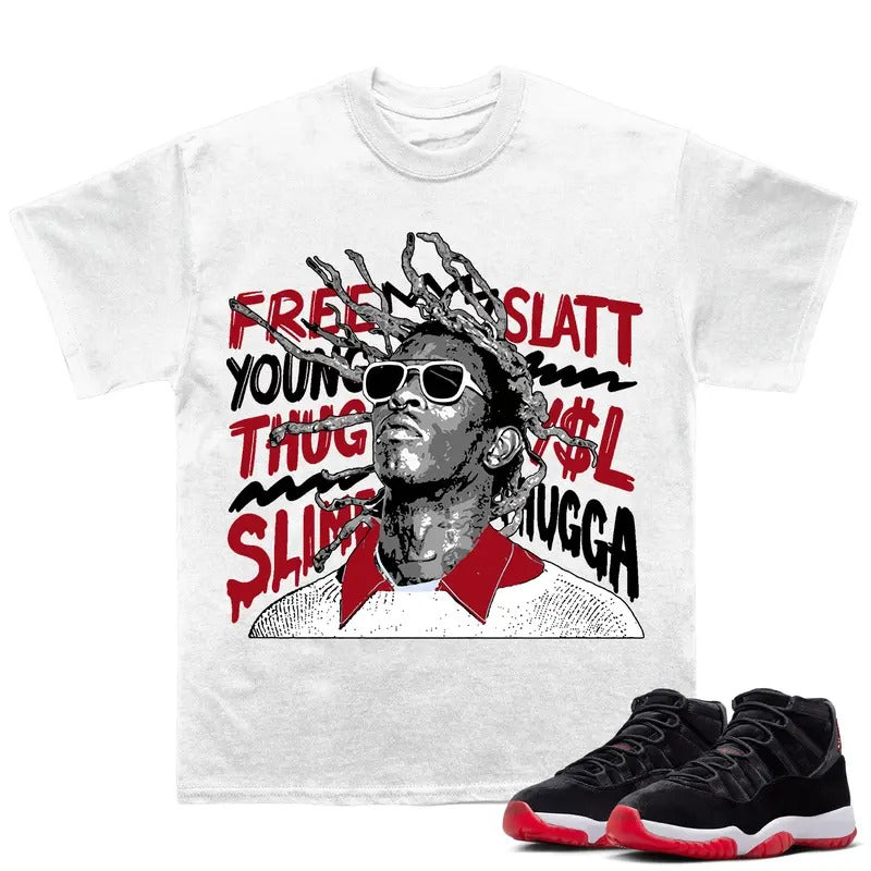Thugga Attribute Match 11s Bred Velvet Sneakers Outfits, Fitted Graphic Tee Cotton T-shirt, Perfect for Y2K, Streetwear,...