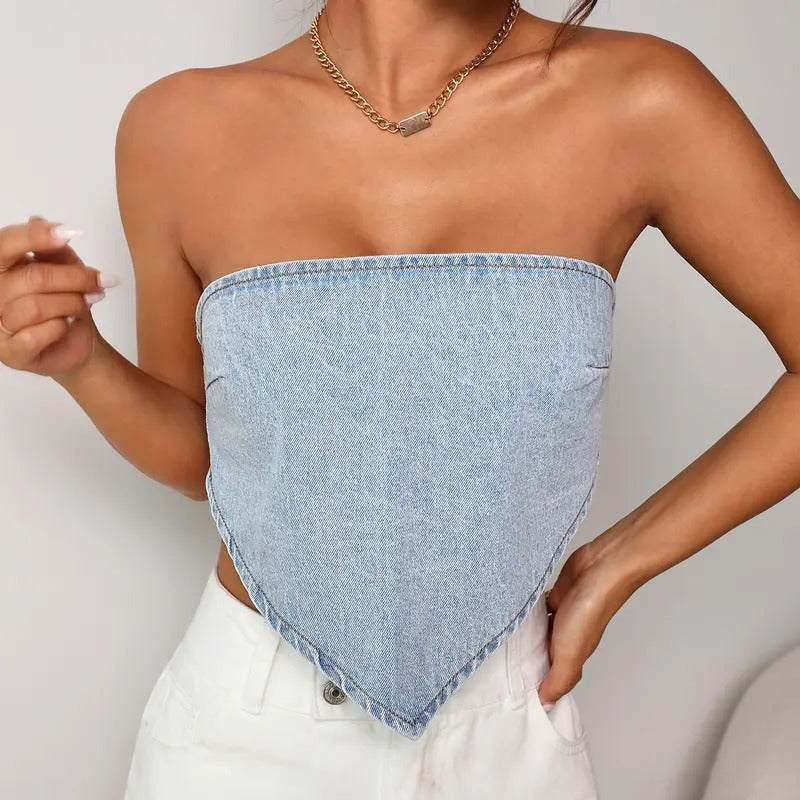 Tie Backless Sleeveless Strapless Crop Tops Denim Tube TopsY2K T-Shirts, Hoodie, Sweatshirt | GrindPrints.com