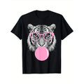Tiger Printed Men's Cotton Graphic T-shirt, Casual Short Sleeve Crew Neck Gamer T-shirt, Men's Tee For Outdoor made in...